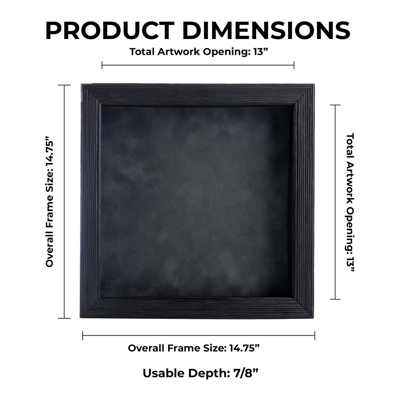 Rustic Black Wood Shadow Box Frame with Acrylic Front - Dark Grey Suede Backing, 30 Sizes